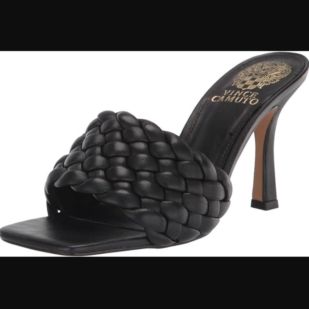 Vince Camuto Black High Heel Mule Brinela Leather Heeled Dress Sandal